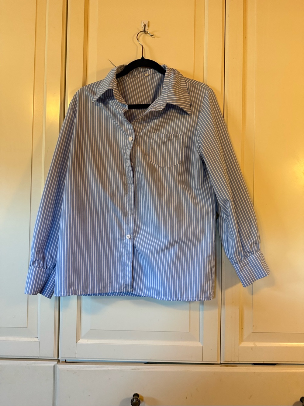 Light Blue Striped Button-Down Shirt for Women